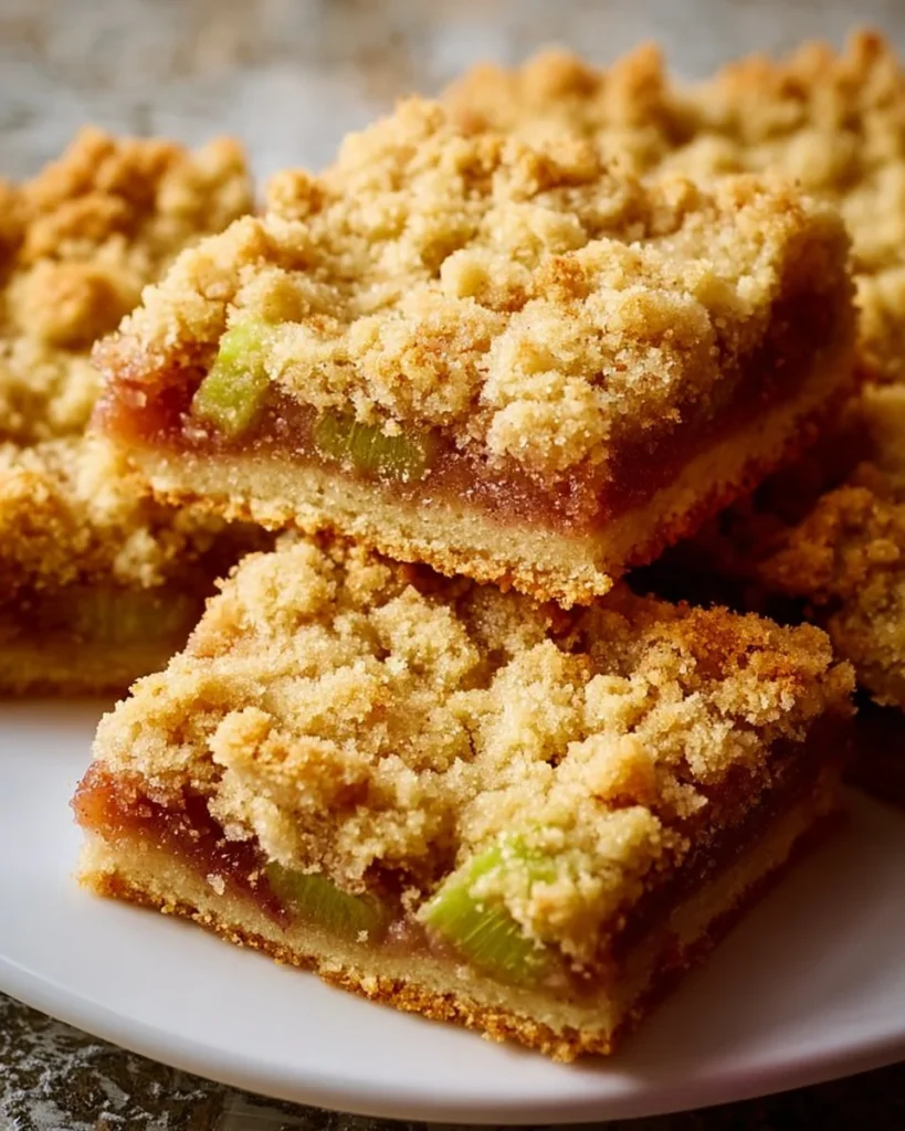 Freshly baked rhubarb zucchini bars topped with a light glaze.