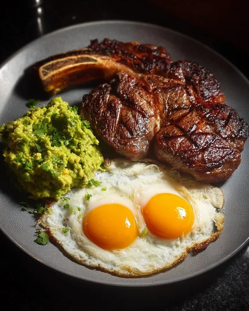 Ribeye steak and eggs power plate, a hearty and flavorful meal.