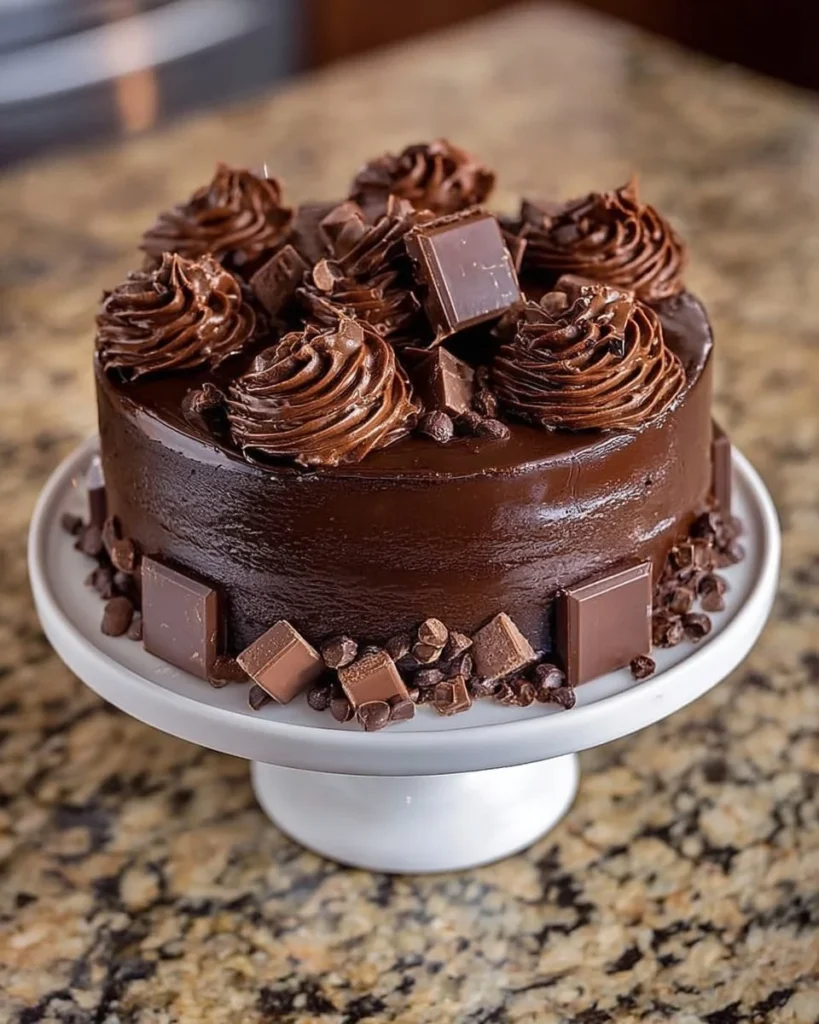 Delicious rich chocolate drip cake with chocolate ganache topping