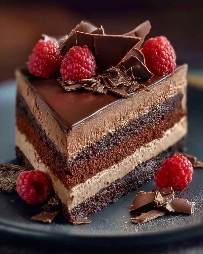 Rich chocolate drip cake with chocolate ganache topping and decorative sprinkles