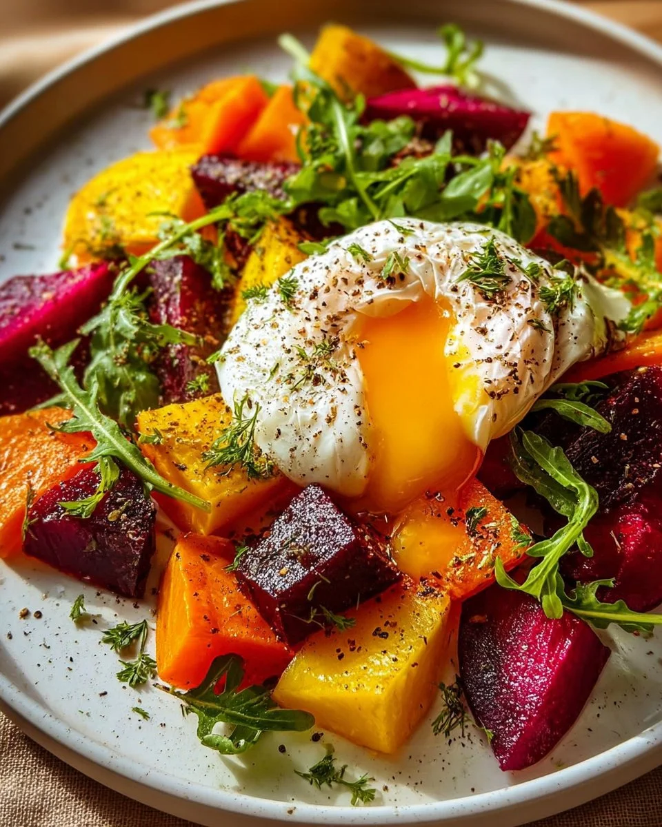 Roasted beets and carrots salad topped with creamy burrata cheese.
