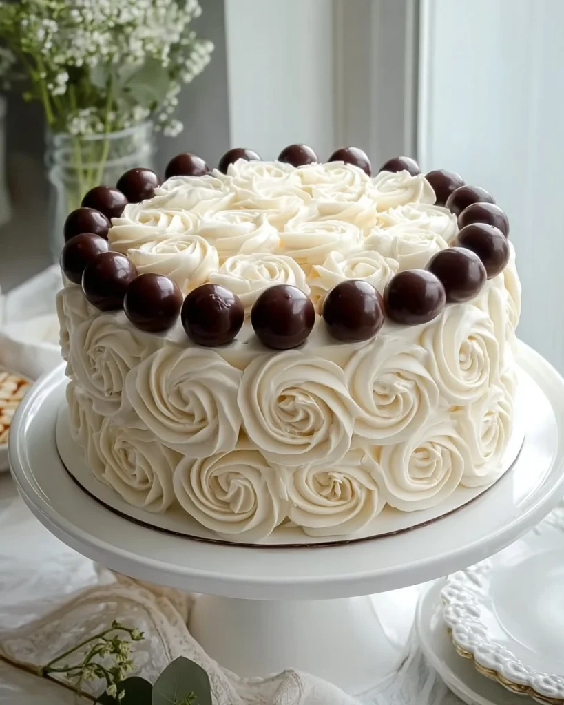 Beautiful rose cake decorated with pink icing and fresh roses