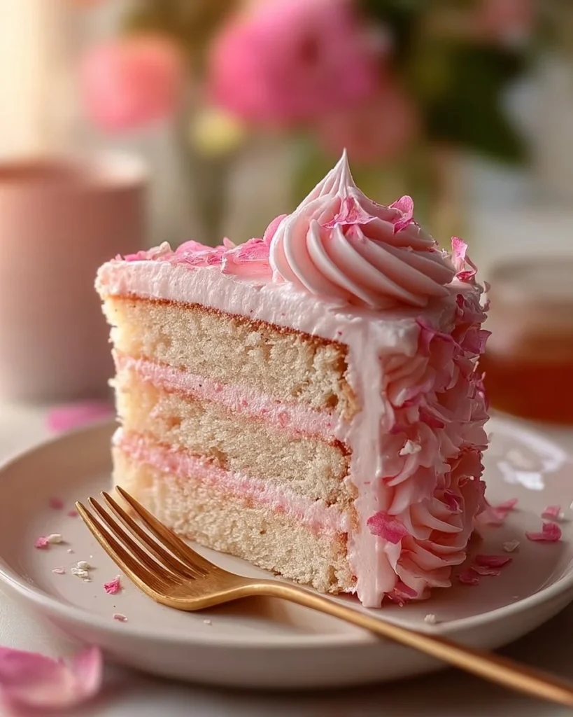 Delicious rose milk cake with a floral flavor, perfect for celebrations and special occasions.