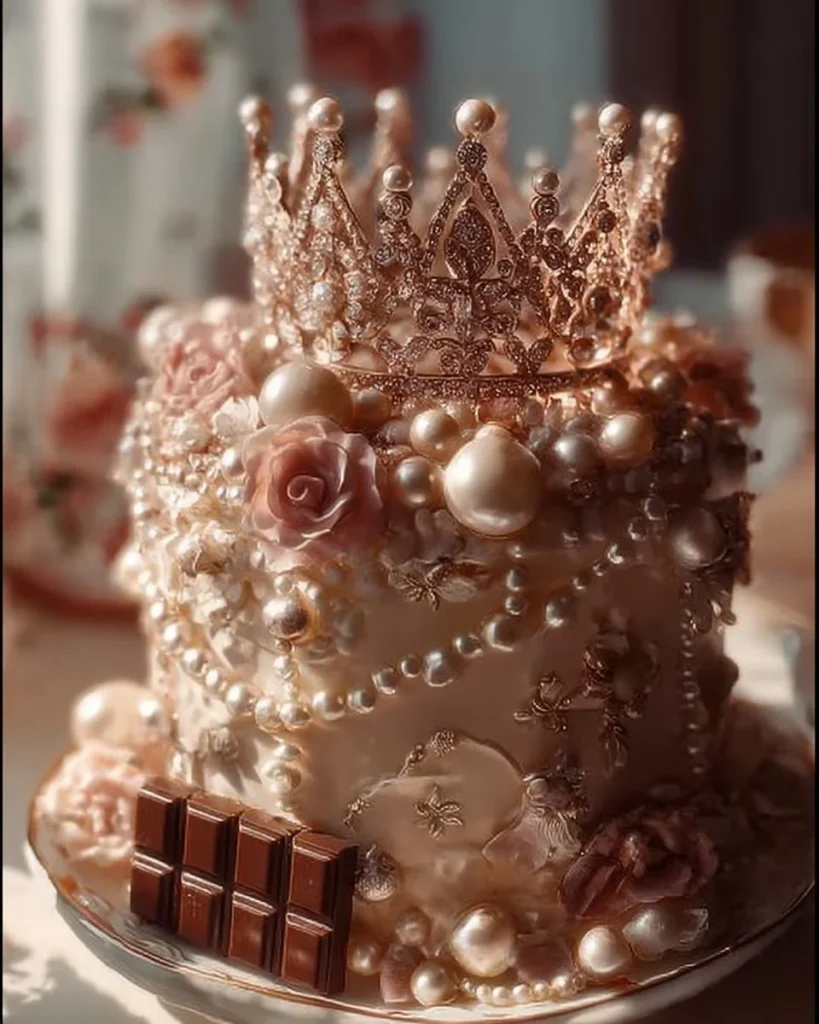 Royal Pearl Chocolate Cake with rich chocolate icing and decorative pearls