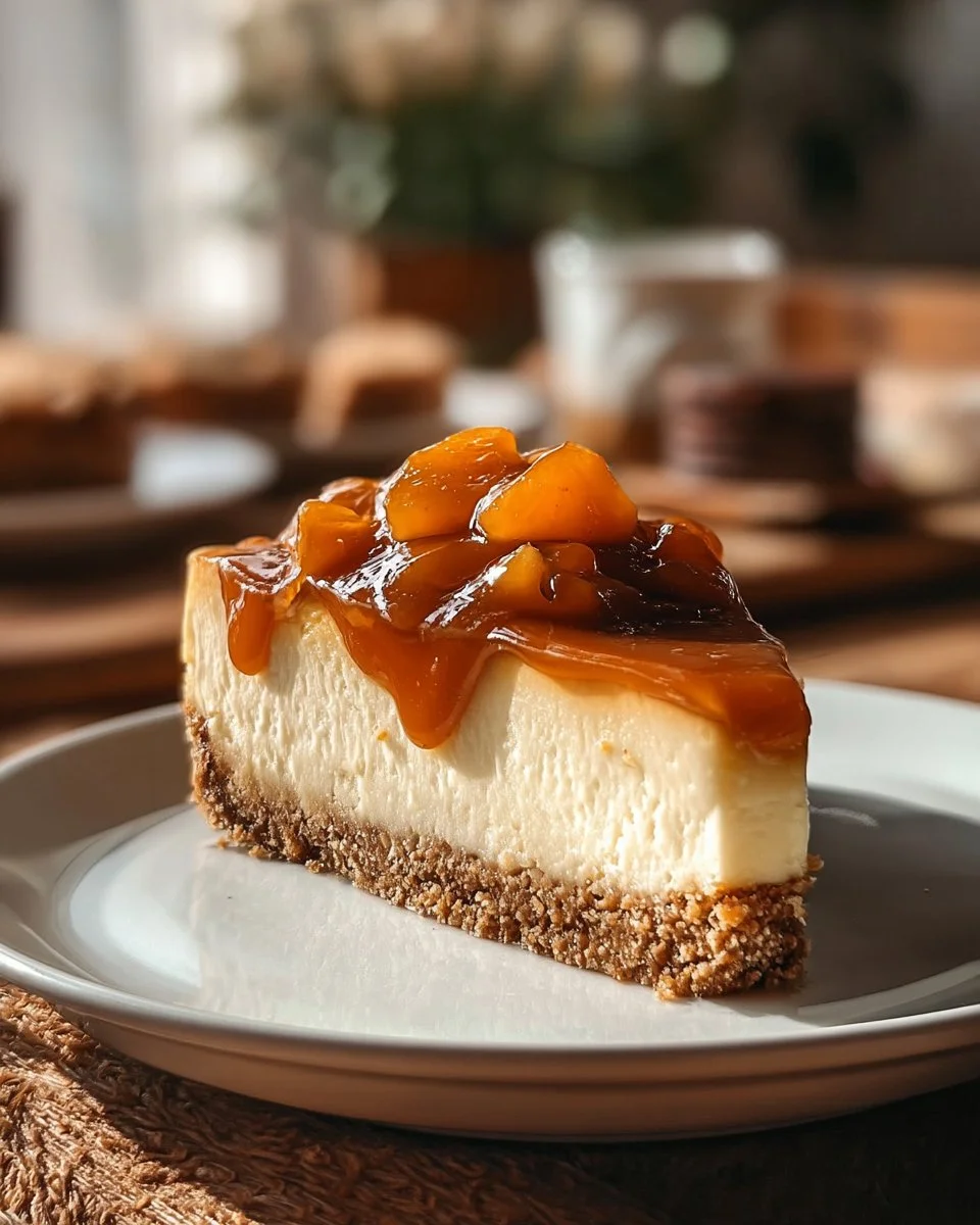 Delicious salted caramel cheesecake topped with a drizzle of caramel