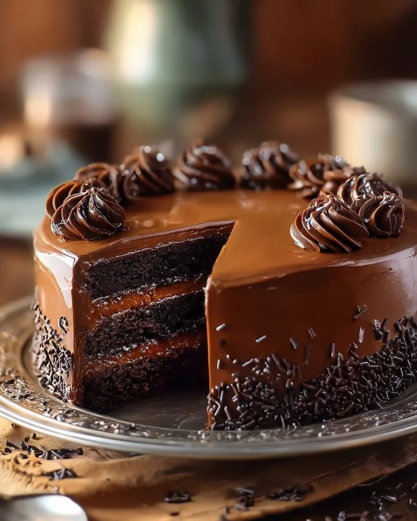 Delicious salted caramel chocolate cake with rich frosting and caramel drizzle
