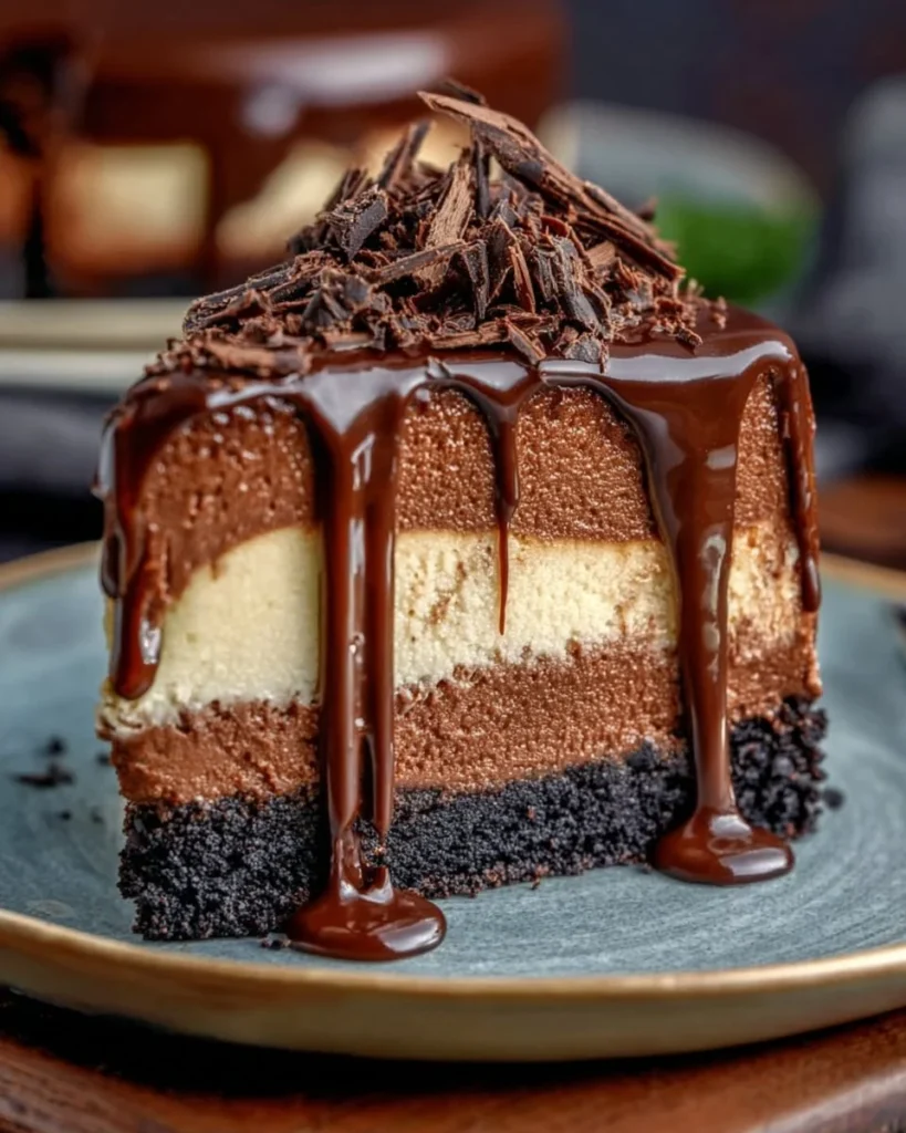 Delicious salted caramel chocolate cheesecake cake with creamy layers and rich toppings