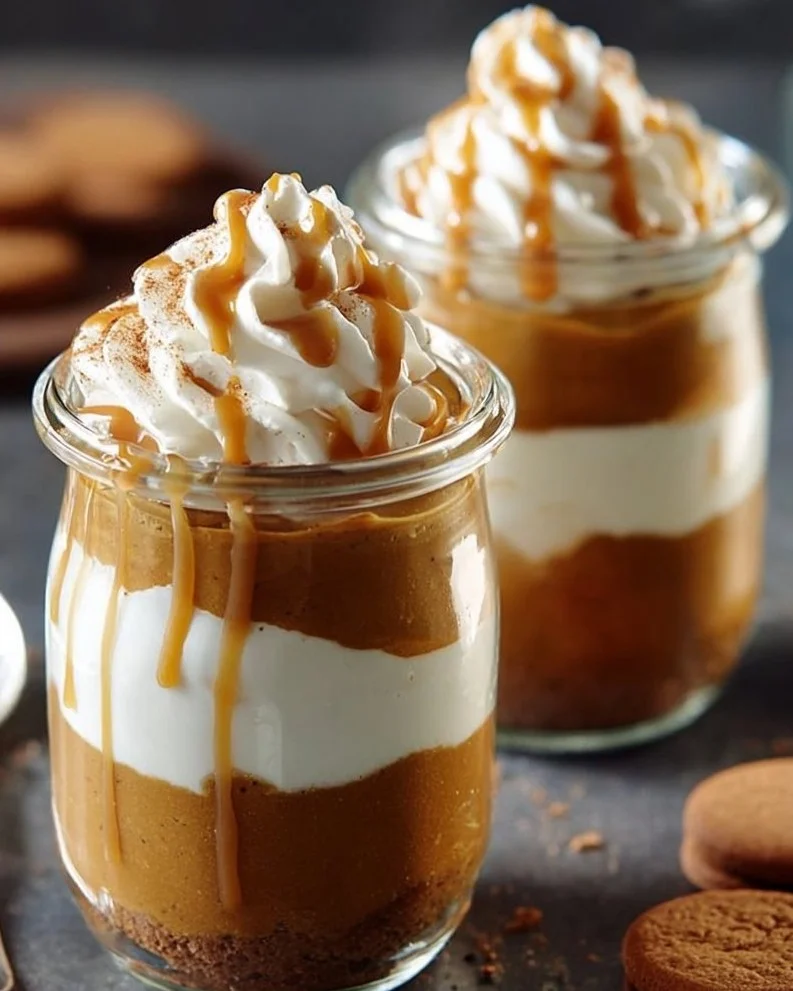Delicious salted caramel pumpkin parfaits layered in a glass