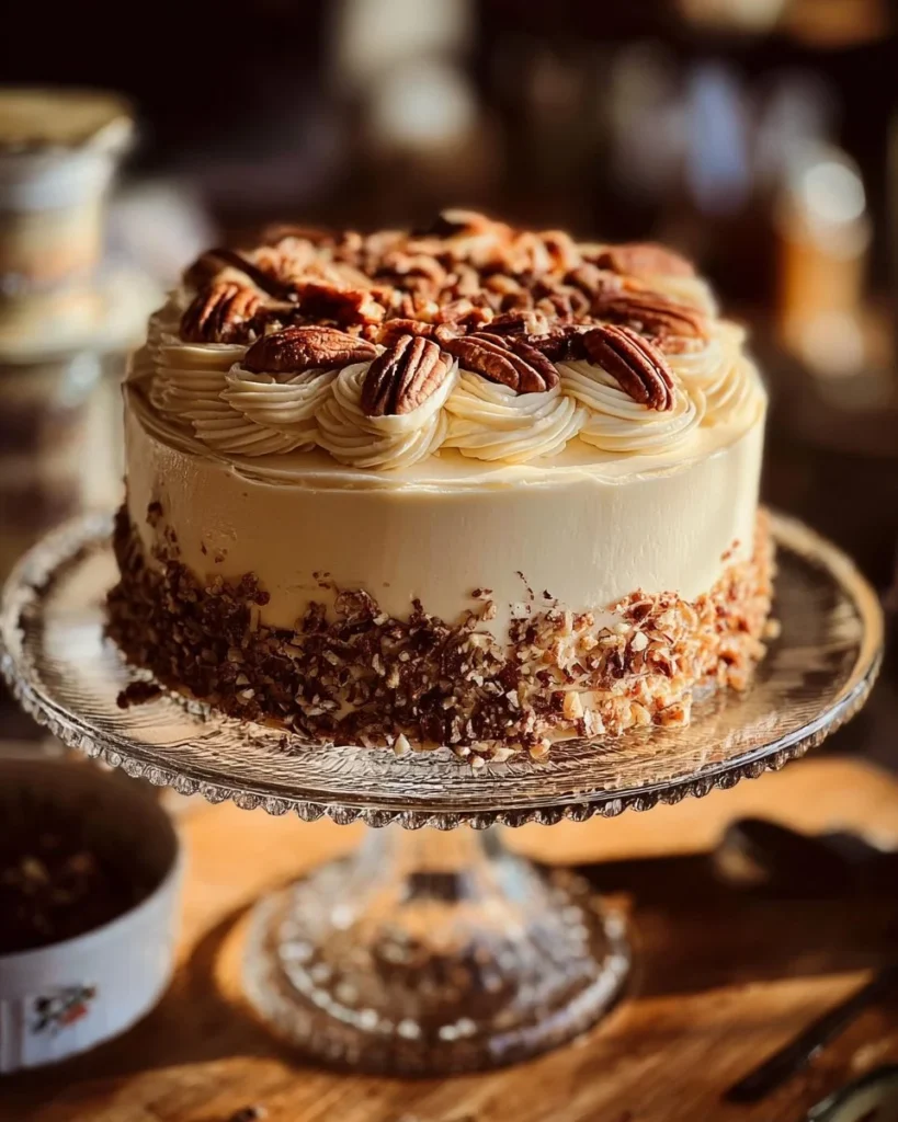 Slice of Sam's Famous Carrot Cake with Cream Cheese Frosting on a plate