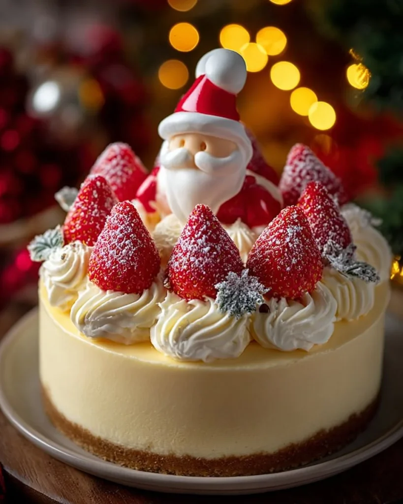 Delicious Santa Claus Cheesecake decorated for Christmas celebration