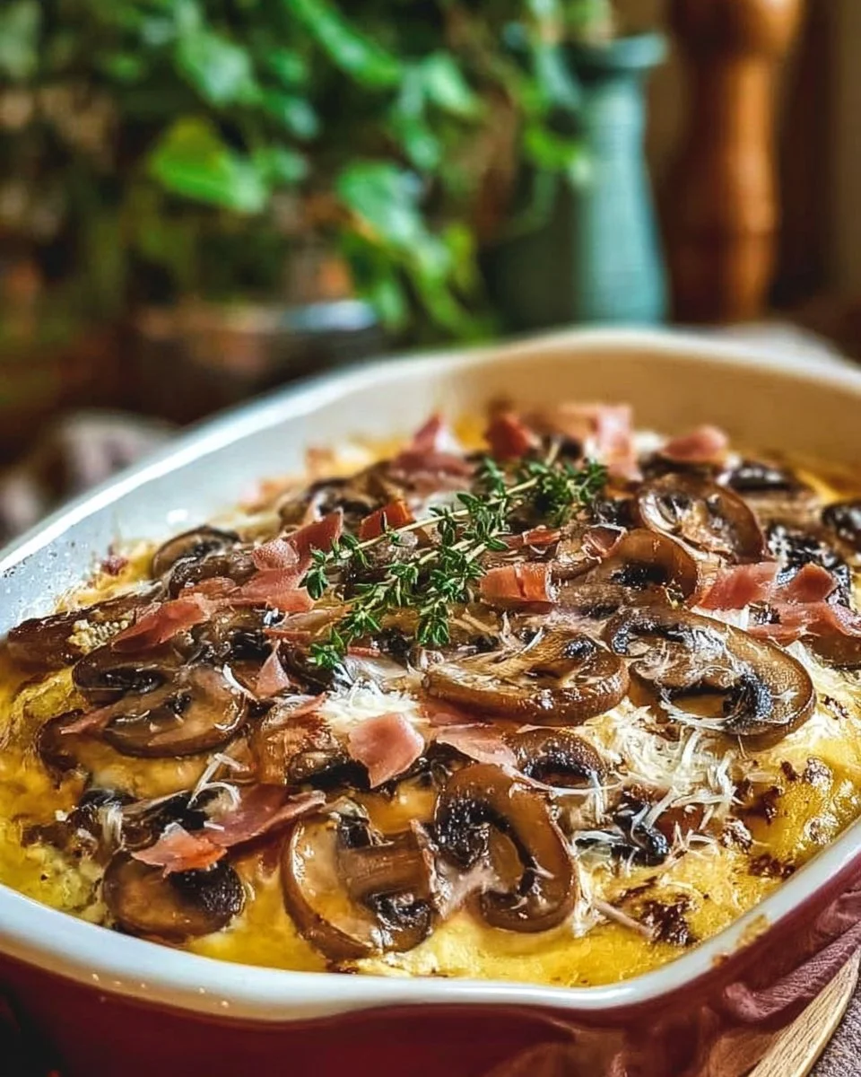 Savory mushroom beef casserole with tender beef and rich sauce.