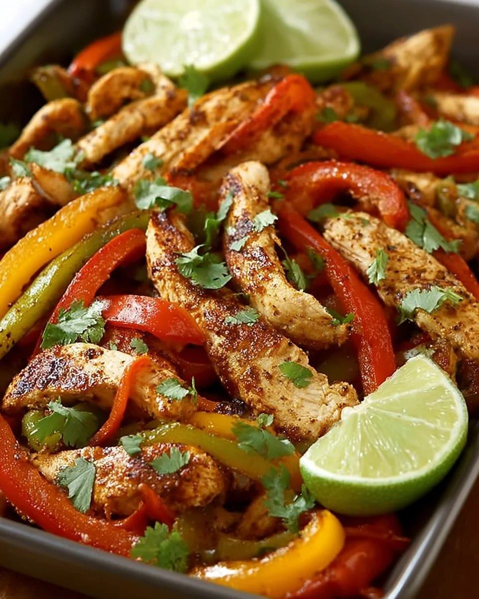 Sheet Pan Chicken Fajitas with colorful peppers and onions ready to serve