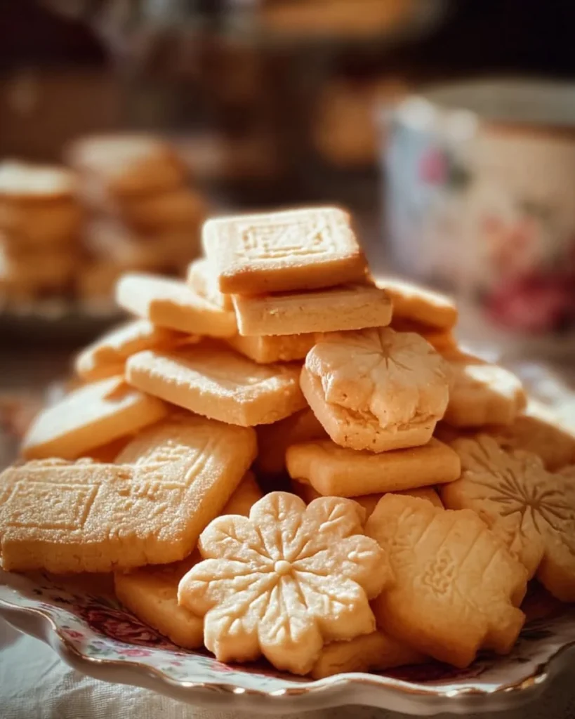 Delicious homemade shortbread biscuits arranged on a plate.