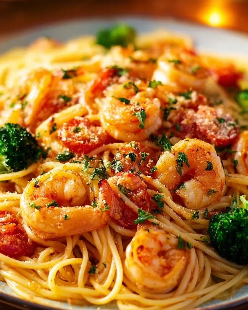 Creamy Shrimp Alfredo Pasta served in a bowl with garnished herbs