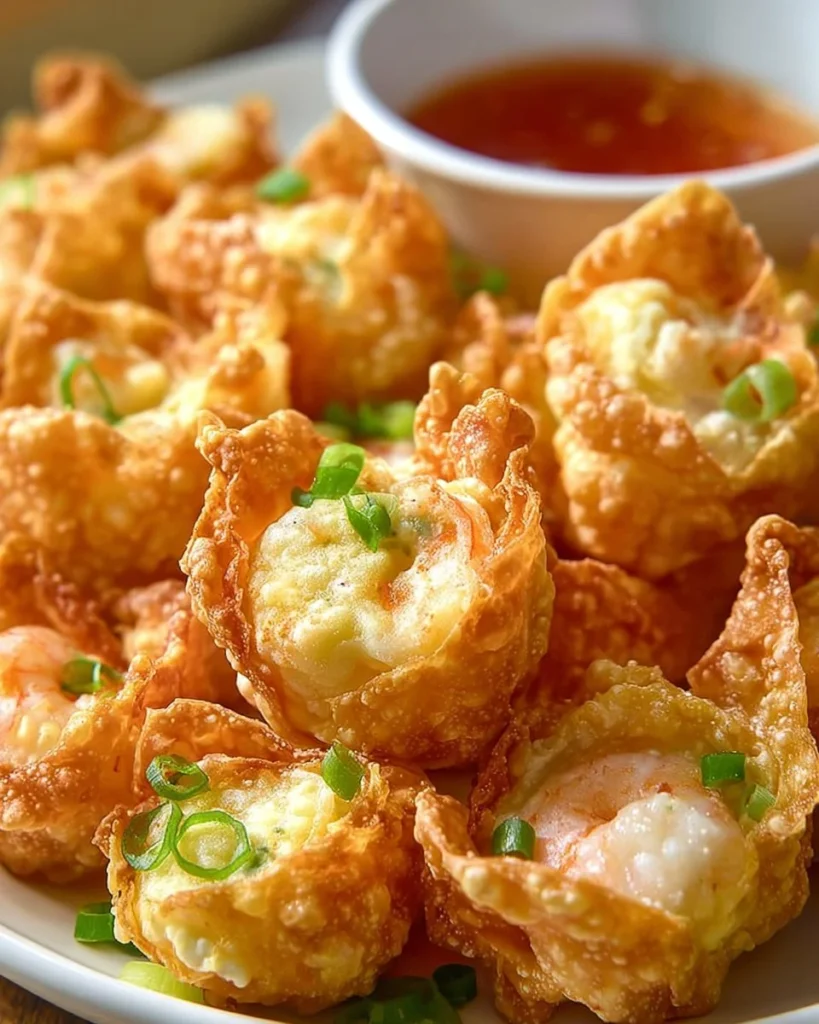 Crispy shrimp and cream cheese wontons served with dipping sauce