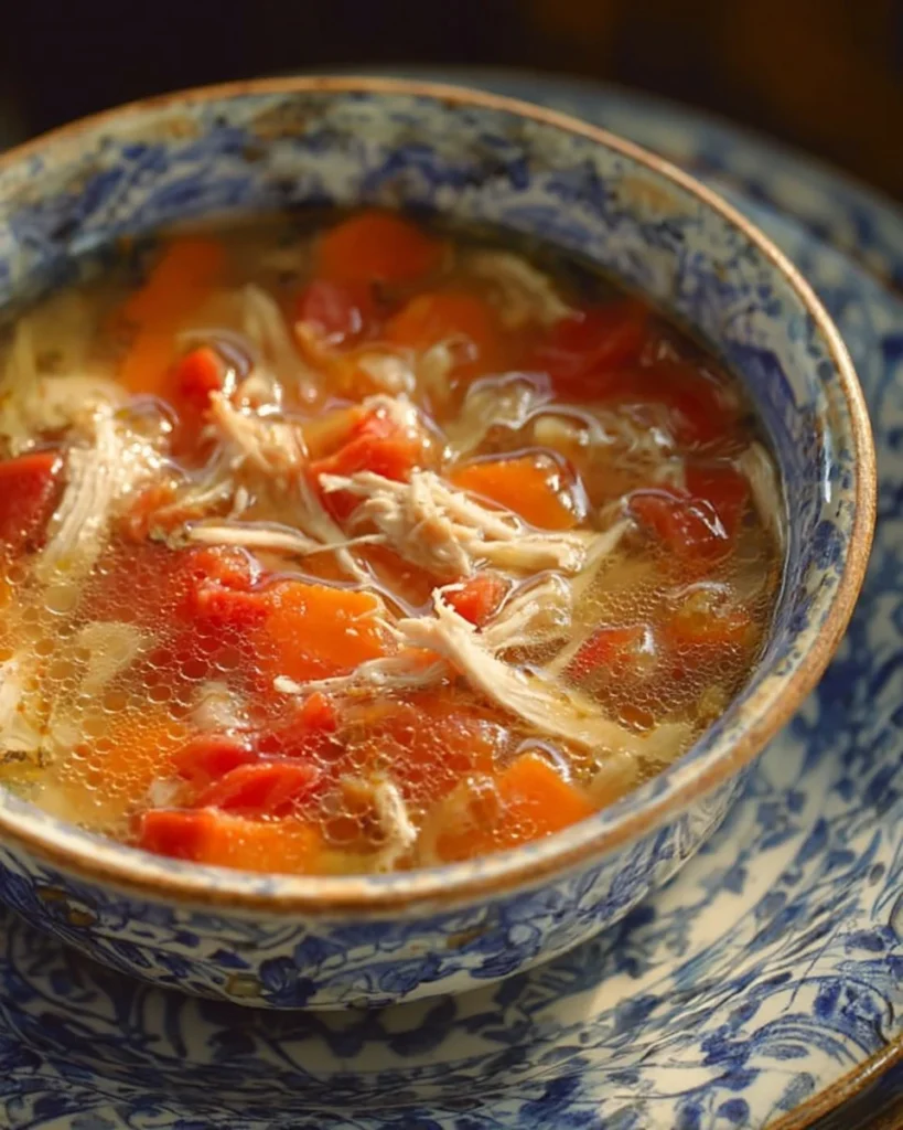 Bowl of delicious Sicilian Chicken Soup topped with fresh herbs