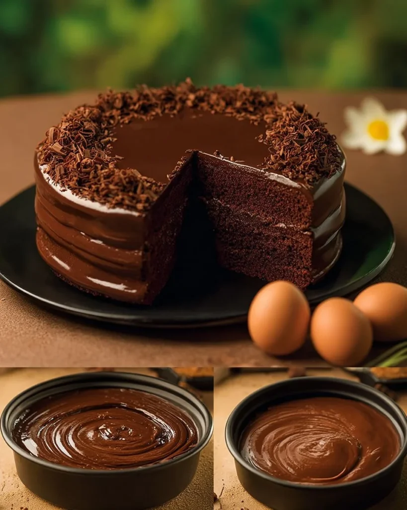 Delicious simple chocolate cake topped with chocolate frosting and sprinkles