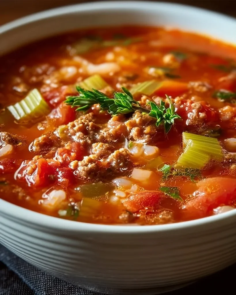 Delicious slow cooker unstuffed cabbage roll soup in a bowl