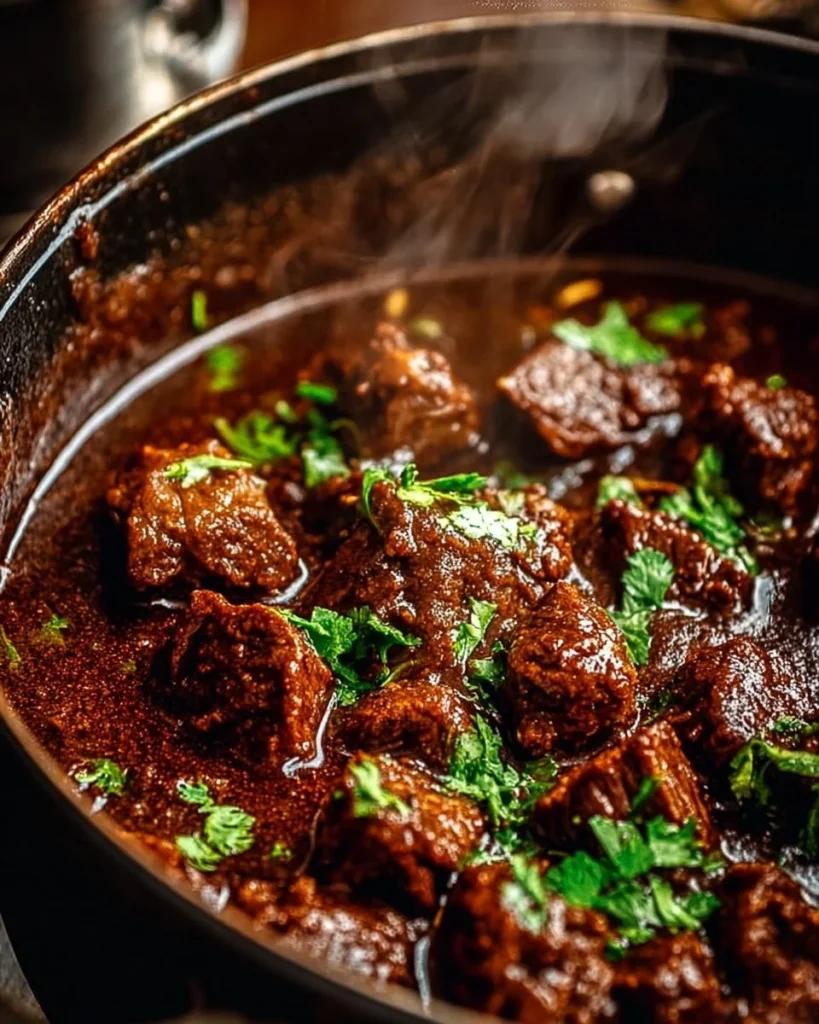 Delicious slow-simmered beef stew (Carne Guisada) in a bowl with vegetables