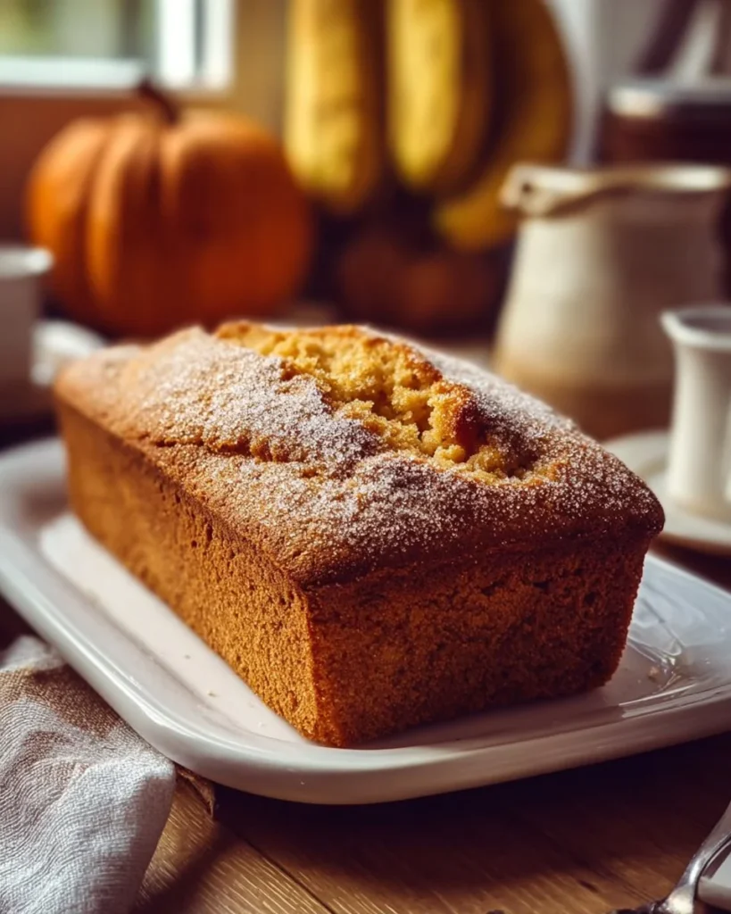 Slice of snickerdoodle pumpkin bread topped with cinnamon sugar
