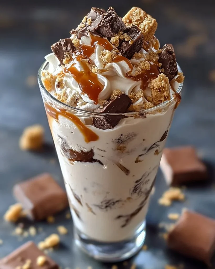Snickers and Reese's cookie dough ice cream featuring chocolate chunks and sweet dough