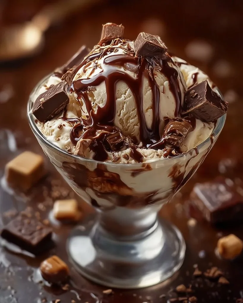 Delicious Snickers and Reese's Cookie Dough Ice Cream in a bowl with toppings