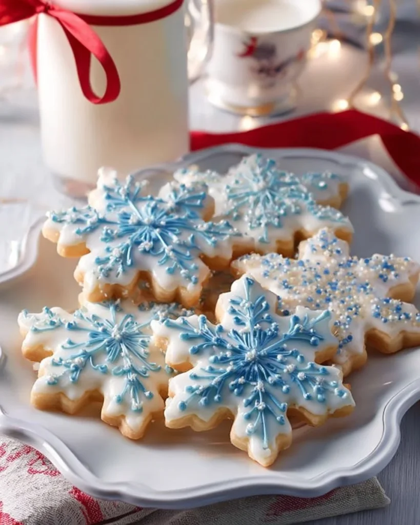 Beautifully decorated Snowflake Cookies for holiday celebrations