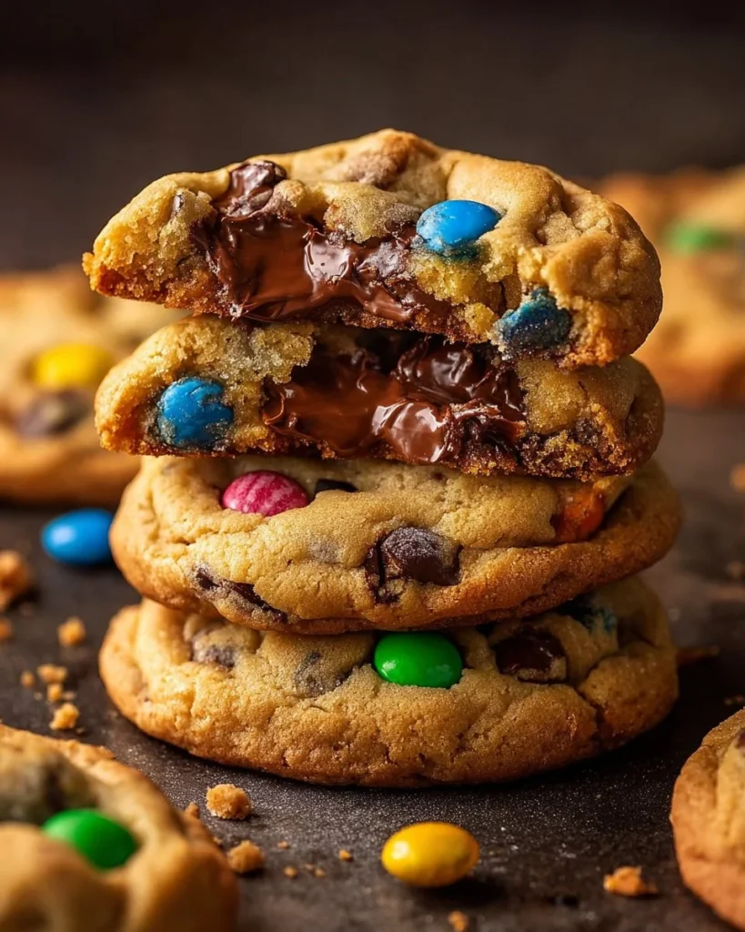 Soft Batch Peanut Butter Monster Cookies fresh out of the oven with chocolate chips