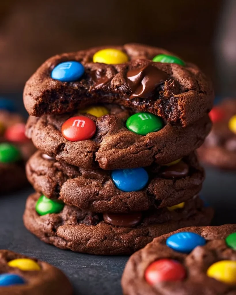 Soft chocolate M&M cookies fresh out of the oven