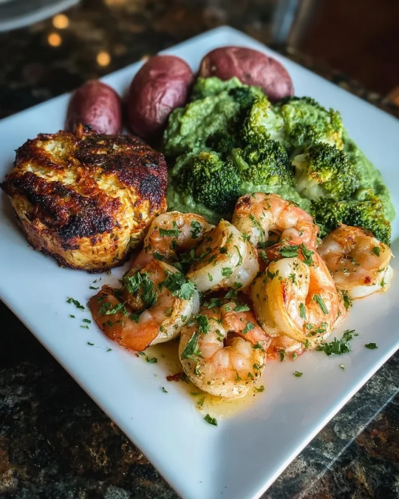 Spiced Chicken and Shrimp Power Plate with colorful vegetables
