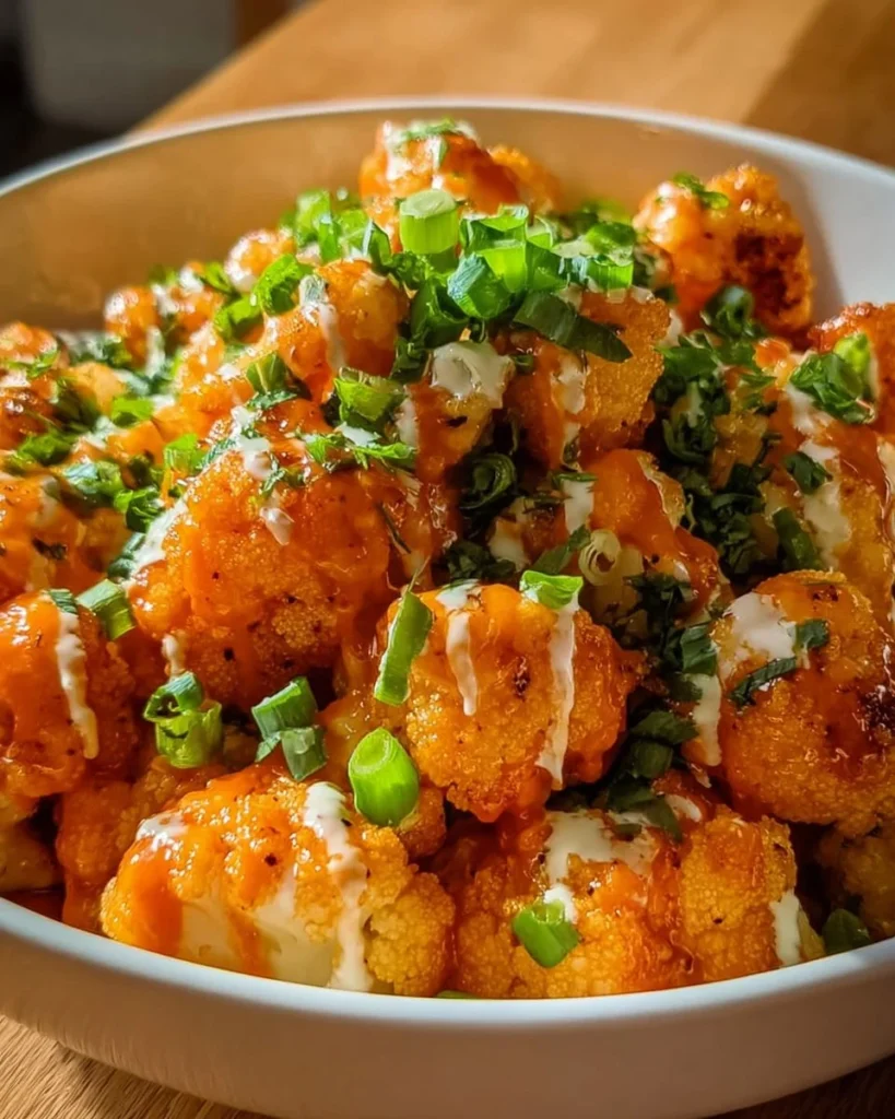 Spicy buffalo cauliflower served with dipping sauce