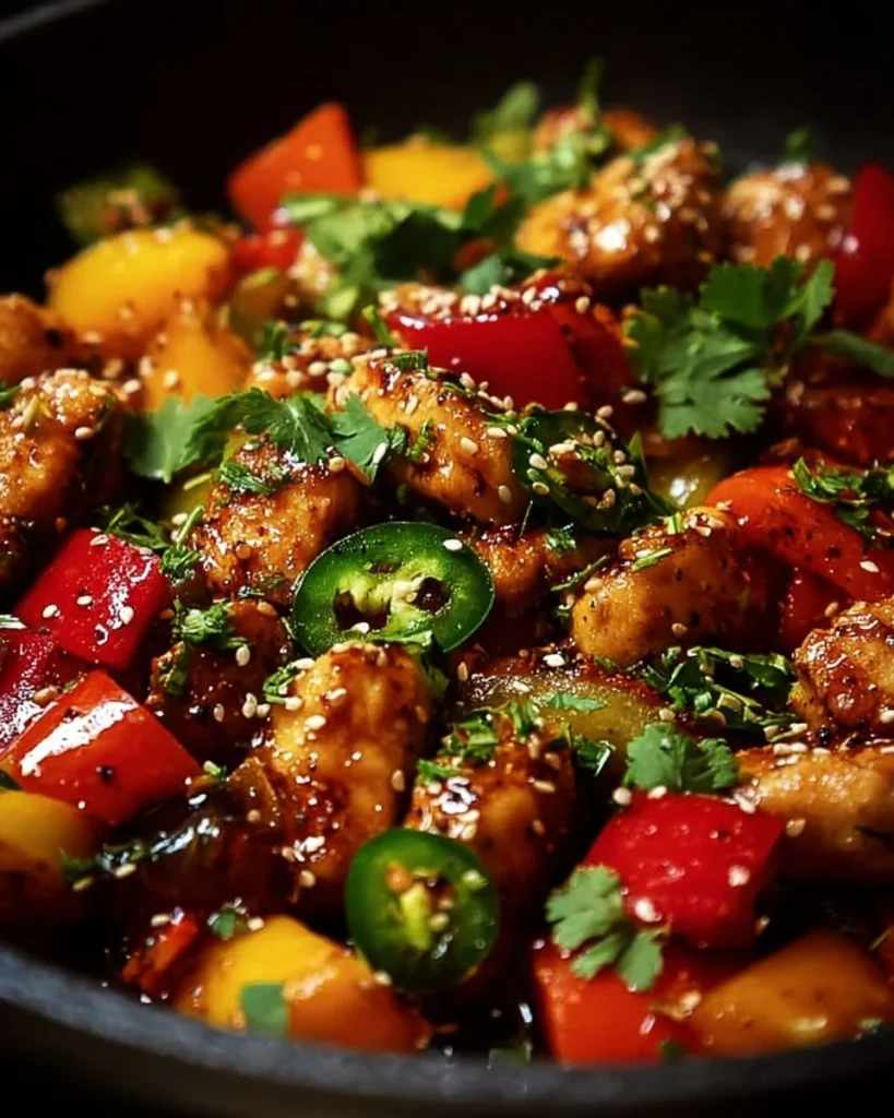 Delicious spicy jalapeño chicken stir-fry served in a bowl