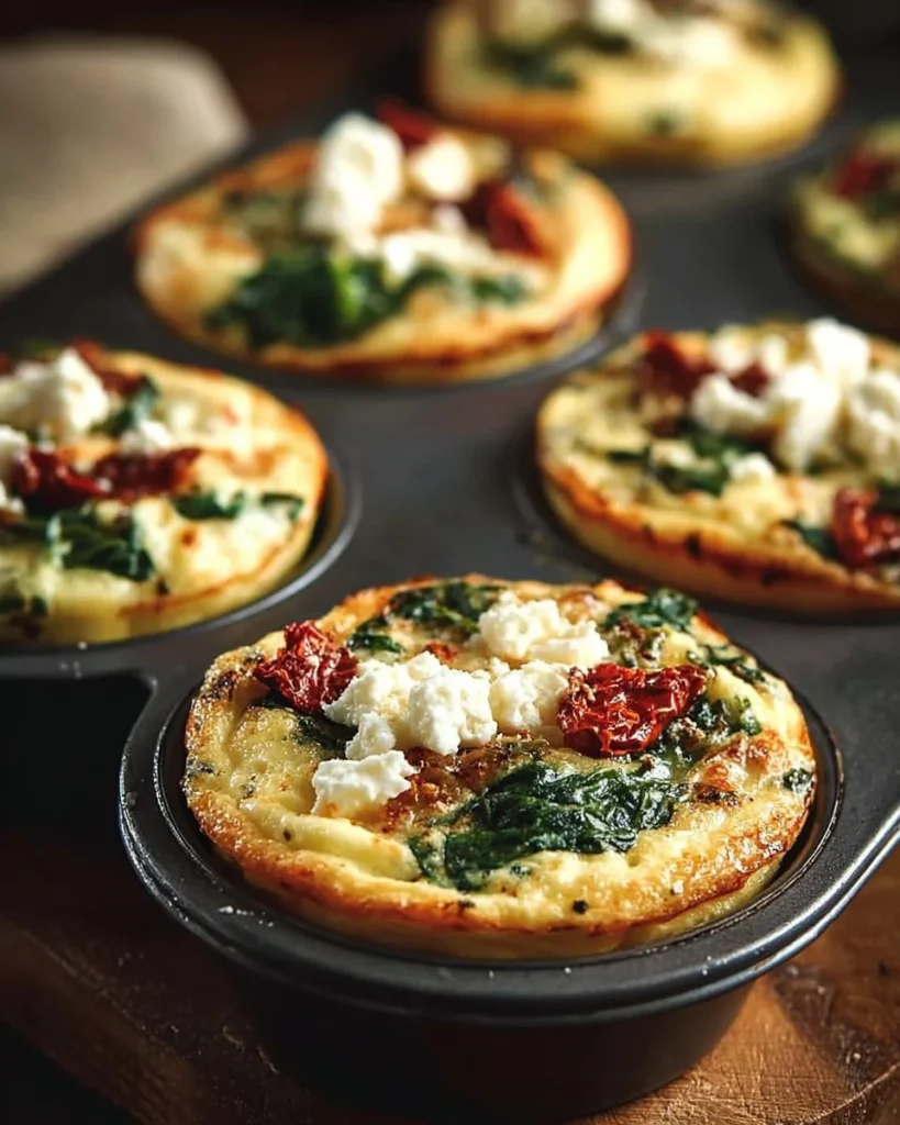 Spinach, feta, and sun-dried tomato egg muffin cups for a healthy breakfast