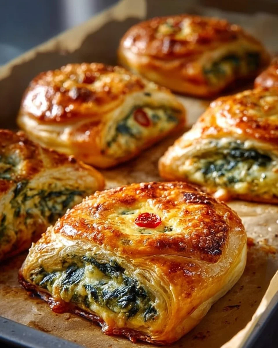Delicious spinach stuffed pastry baked to golden perfection.
