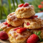 Freshly baked strawberry biscuits on a plate