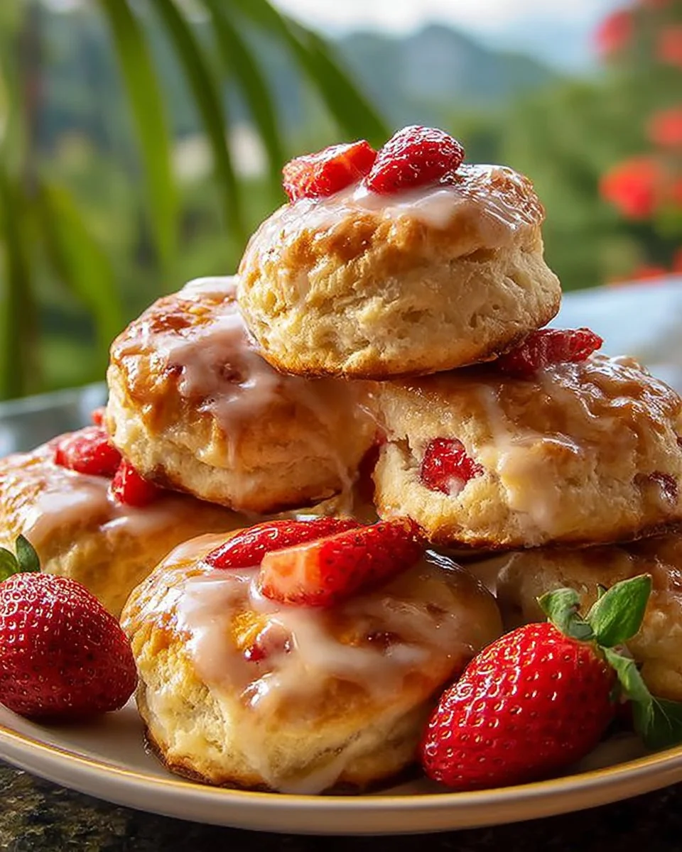 Freshly baked strawberry biscuits on a plate