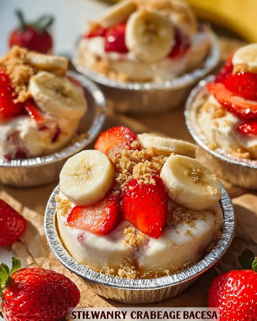 Deliciously layered strawberry cheesecake banana pudding dessert in a glass