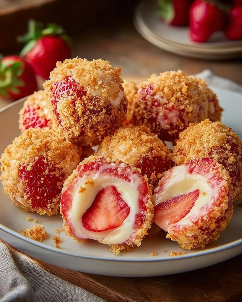 Delicious strawberry cheesecake bites arranged on a platter