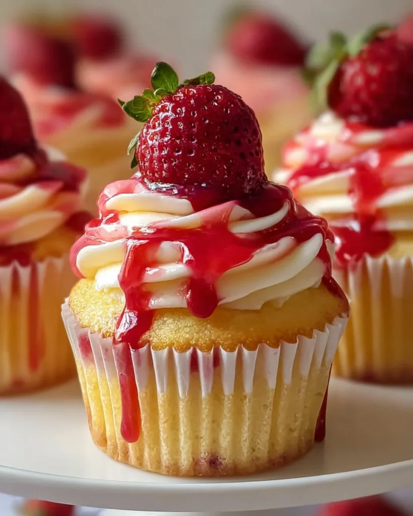 Strawberry Cheesecake Cupcakes with fresh strawberries on top
