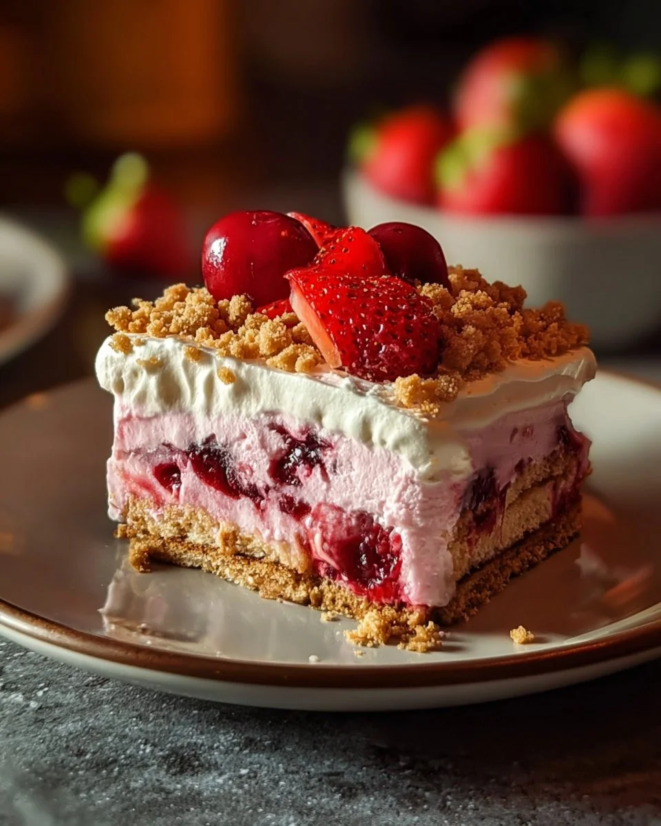 Delicious Strawberry Cheesecake Dump Cake served on a plate