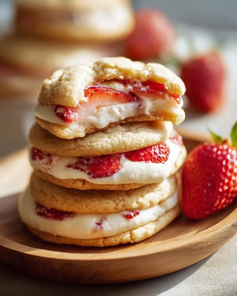 Strawberry cheesecake stuffed cookies fresh out of the oven