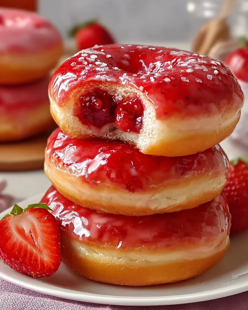 Delicious strawberry cheesecake stuffed donuts ready to enjoy