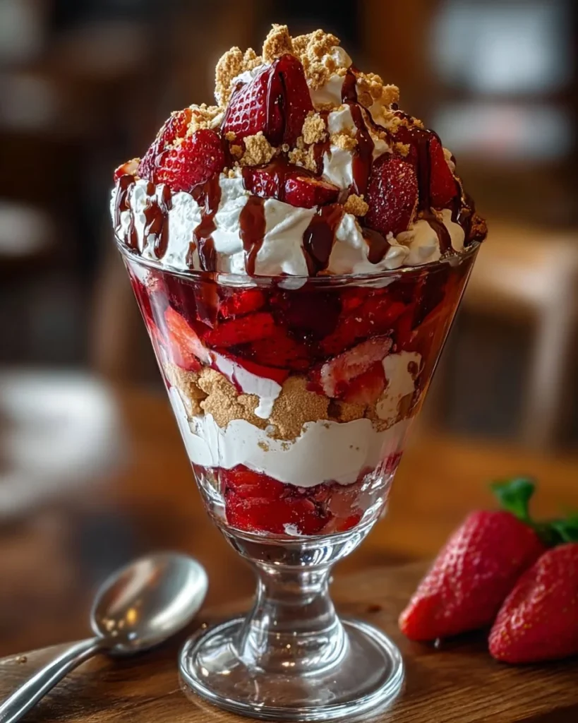 Strawberry cheesecake trifle with layers of strawberries and cheesecake