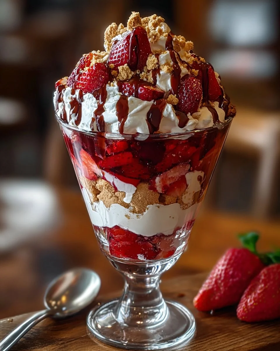 Strawberry cheesecake trifle with layers of strawberries and cheesecake
