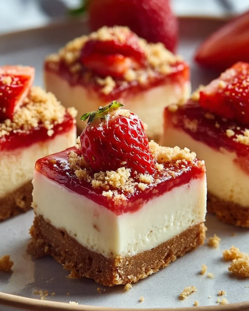 Strawberry Crunch Cheesecake Bites on a plate