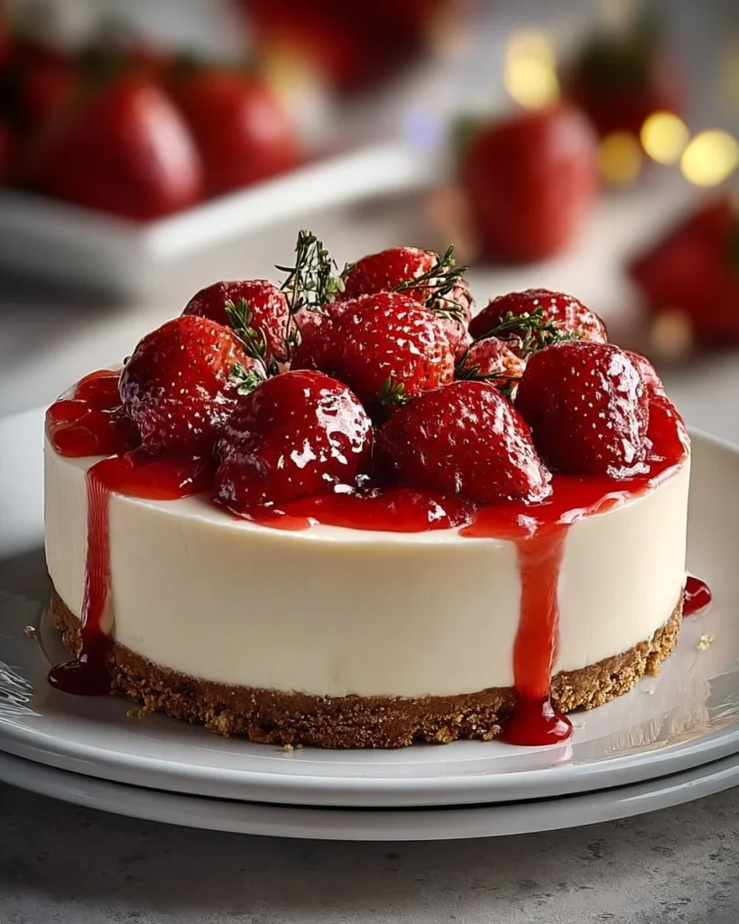 Delicious Strawberry Dream Cheesecake topped with fresh strawberries