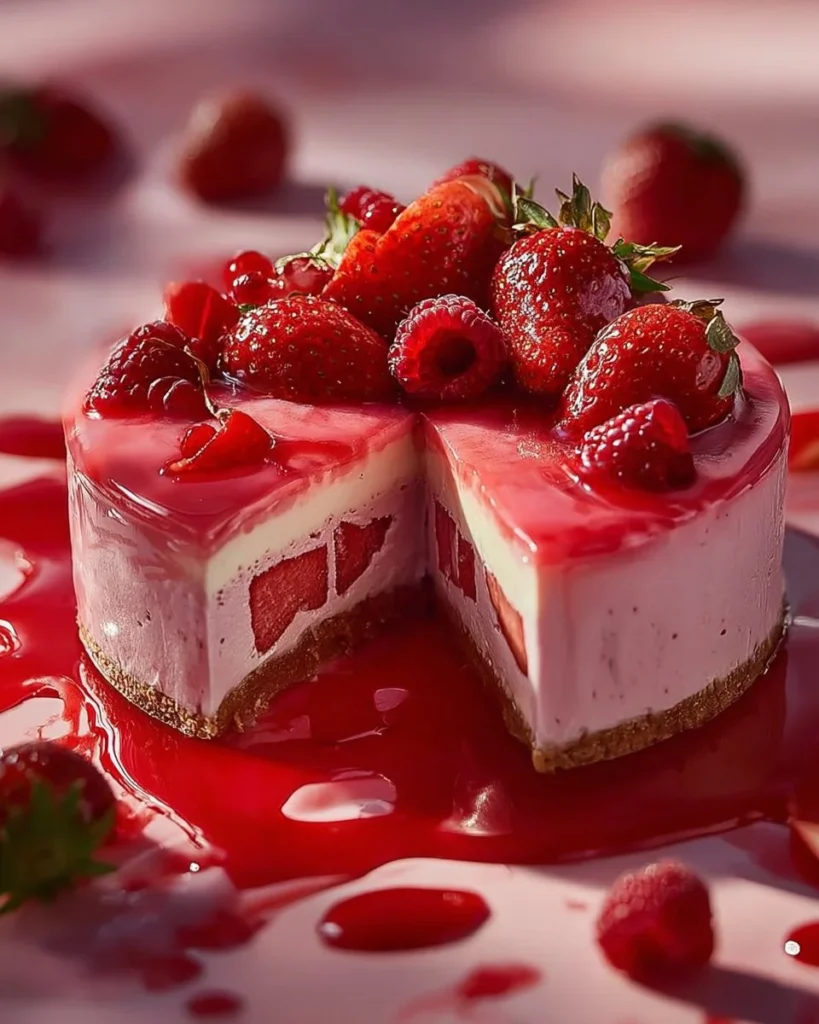 Delicious Strawberry Dream Cheesecake topped with fresh strawberries