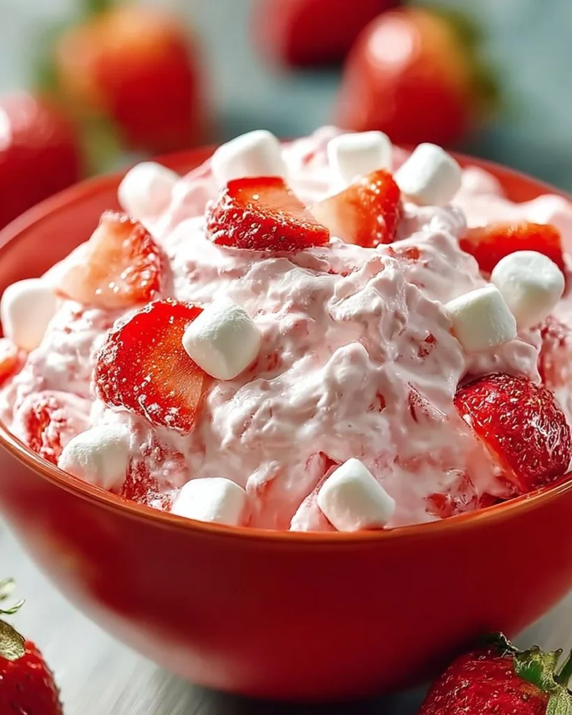 Delicious Strawberry Fluff Salad with fresh strawberries and creamy topping