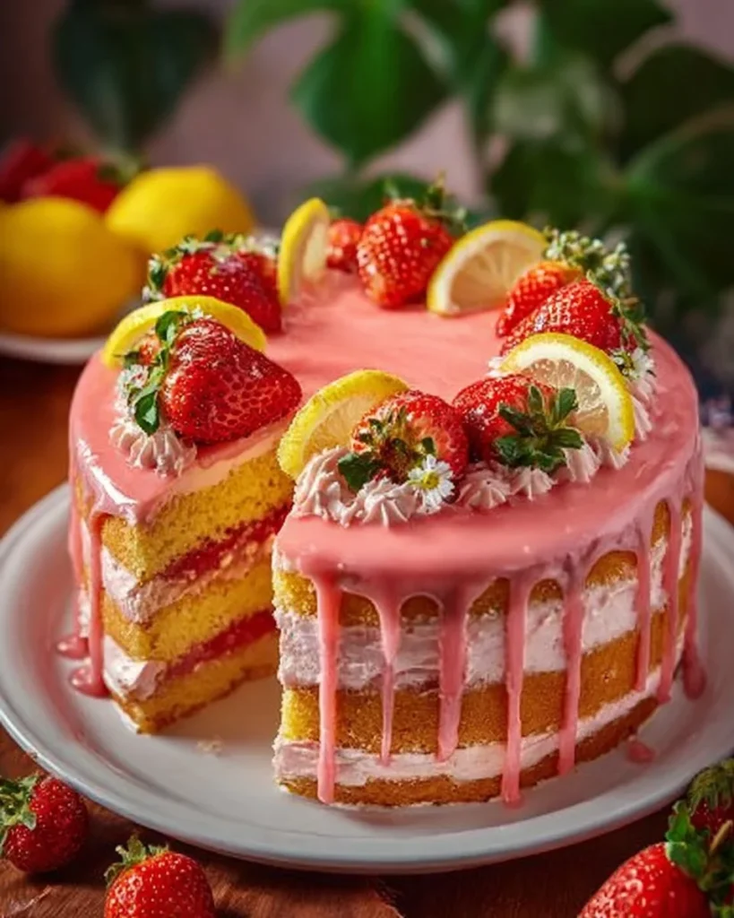 Delicious Strawberry Glaze Cake topped with fresh strawberries and a glossy glaze