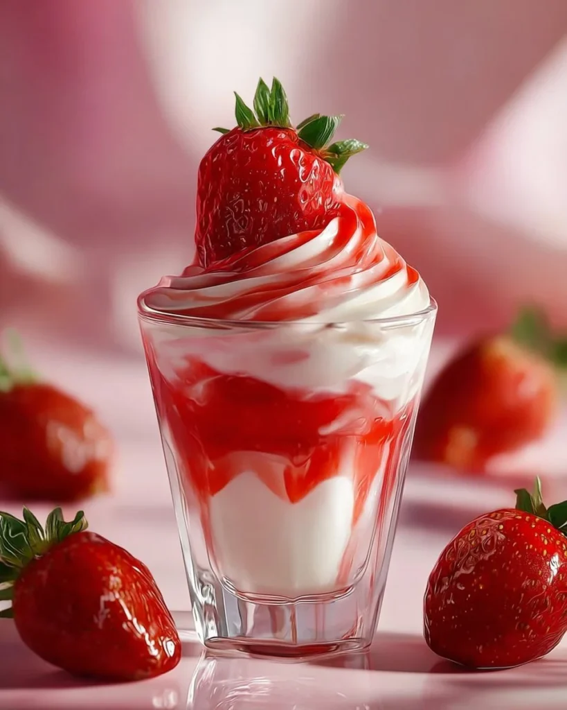Delicious Strawberry Jello Parfait with layers of fruit and cream